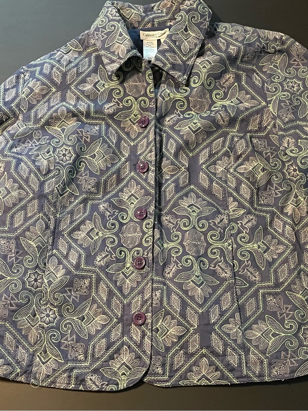 Coldwater Creek Navy Jacket with Light Green Embroidery